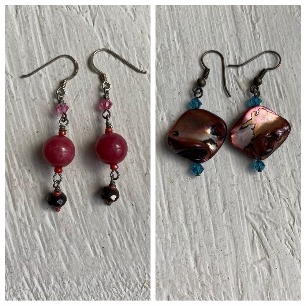 NIGHTLIGHT pink‎ stone, shell and beads earring set